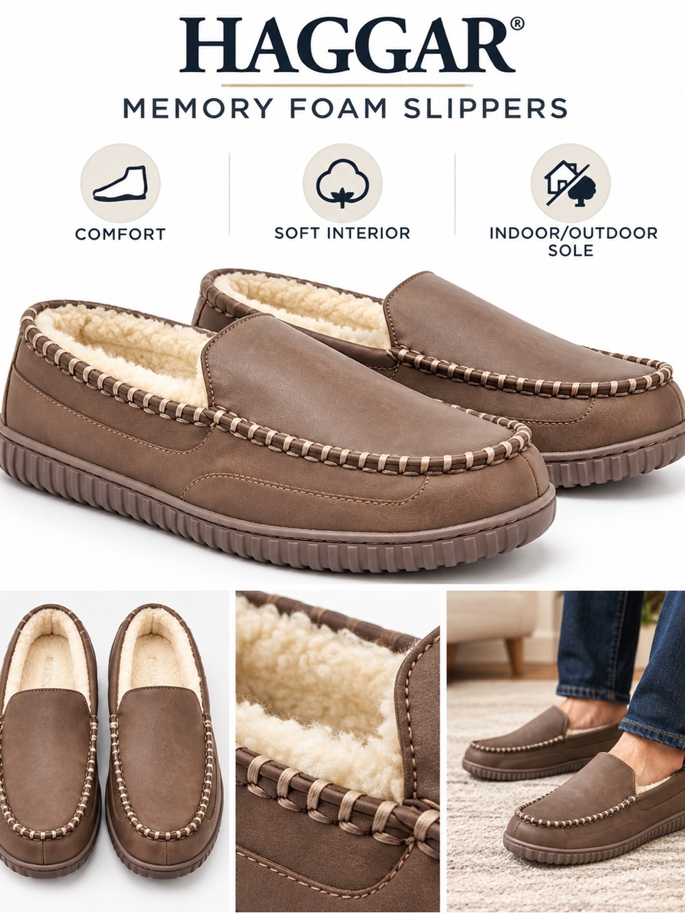 Haggar Men’s Slip-On Memory Foam Loafers - Light Brown